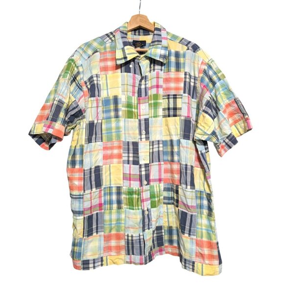 Brooks Brothers Madras Patchwork Shirt Button Colorful Short Sleeve Mens Size XL - Picture 1 of 6